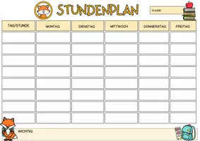 Vorschau - Mal- und Bastelvorlagen - Fuchsklasse Stundenplan als PDF und PowerPoint-Präsentation zum Beschriften - Seite 1