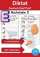 Vorschau - Arbeitsblätter - GRATIS - Diktat Thema Buchstabe E - DaZ/DaF, Deutsch (Klasse 1 bis 4) - Deckblatt