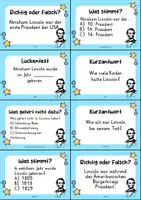 Vorschau - Quiz - Abraham Lincoln Quizkarten - 24 Quizkärtchen | Quiz | Berühmte Persönlichkeiten - Seite 1