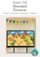 Vorschau - Präsentationen/Tafelbilder - Wimmelbild Dinosaurier Sprachförderung DaZ Schreibanlass - Deckblatt