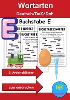 Vorschau - Arbeitsblätter - Wortarten Buchstabe E - DaZ/DaF, Deutsch (Nomen, Verben, Adjektive) - Deckblatt
