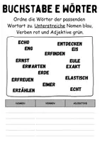 Vorschau - Arbeitsblätter - Wortarten Buchstabe E - DaZ/DaF, Deutsch (Nomen, Verben, Adjektive) - Seite 3