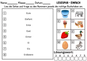 Vorschau - Spiele - Lesespur / Leserätsel Thema Buchstabe E - DaZ/DaF, Deutsch - Seite 1