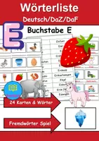 Vorschau - Arbeitsblätter - Wörterliste Buchstabe E - DaZ/DaF, Deutsch (Grundschule) Kartenspiel - Deckblatt