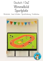 Vorschau - Präsentationen/Tafelbilder - Wimmelbild Sportplatz Sprachförderung DaZ Erzählanlass - Deckblatt