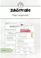 Vorschau - Arbeitsblätter - Lernzielkontrolle Zuhören Pippi Langstrumpf mit Lösungen - Deckblatt