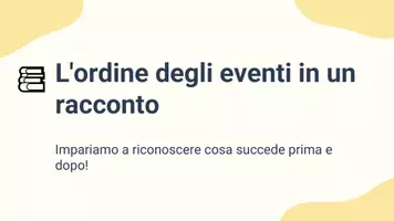 anteprima - Presentazioni / Lavagne - Identificare l’ordine degli eventi narrati (es. cosa succede prima/dopo): riconoscere la sequenza logica in un racconto - Pagina 1