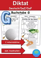 Vorschau - Arbeitsblätter - GRATIS - Diktat Thema Buchstabe G - DaZ/DaF, Deutsch (Klasse 1 bis 4) - Deckblatt