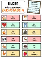 Vorschau - Mal- und Bastelvorlagen - Vokabelzettel/Bildkarten Thema Buchstabe H - DaZ/DaF, Deutsch (Wortschatz) - Seite 1
