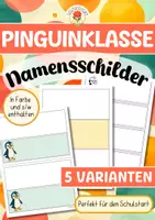Vorschau - Mal- und Bastelvorlagen - Pinguinklasse - Namensschilder (Schulstart) - Deckblatt