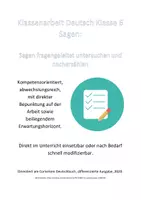 Vorschau - Stundenentwürfe - Klassenarbeit Deutsch Klasse 6: Sagen (inkl. Lösung + Erwartungshorizont!) - Deckblatt