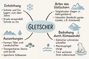Vorschau - Arbeitsblätter - AB mit Fragen zum Thema "Gletscher" + Lösungsblatt + Mindmap + Infografik - Seite 1