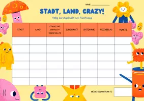 Vorschau - Spiele - Stadt-Land-Fluss-Crazy Vorlage lustig Deutschunterricht - Deckblatt