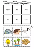 Vorschau - Lehrpläne/Lehrermaterial - Bilder an die richtige Stelle kleben Thema Buchstabe I - DaZ/DaF, Deutsch (Wortschatz) - Seite 1