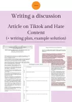 Vorschau - Arbeitsblätter - Writing a discussion: article on Tiktok and hate content (+ writing plan, example solution for discussion) - Deckblatt