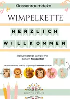 Vorschau - Poster - Herzlich Willkommen Wimpelkette Girlande für Eule, Löwe, Eichhörnchen, Igel, Reh, Lama grün - Deckblatt