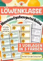 Vorschau - Bildkarten - Löwenklasse - Hausaufgabengutscheine (Schulstart) - Deckblatt