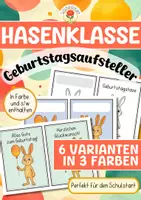 Vorschau - Mal- und Bastelvorlagen - Hasenklasse - Geburtstagsaufsteller - Deckblatt