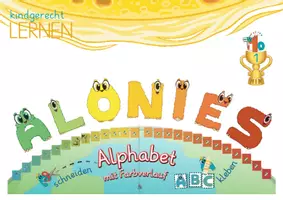 Vorschau - Arbeitsblätter - Buchstaben mit Farben legen – Alonies-Heft mit Alphabet-Farbverlauf - Deckblatt
