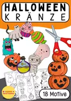 Vorschau - Mal- und Bastelvorlagen - 🎃 Halloween Kranz für Kinder – Süßer Kranz zum Ausmalen, Schneiden & Kleben (18 Motive) 👻 - Deckblatt