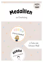 Vorschau - Mal- und Bastelvorlagen - Medaillen zur Einschulung "Hurra, ich bin ein Schulkind!" - Deckblatt