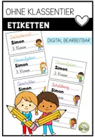 Vorschau - Präsentationen/Tafelbilder - Heftetiketten ohen Klassentier – editierbare Etiketten für Hefte & Bücher Grundschule (A4) - Deckblatt