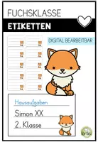Vorschau - Präsentationen/Tafelbilder - Heftetiketten Fuchsklasse – editierbare Etiketten für Hefte & Bücher Grundschule (A4) - Deckblatt