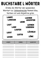 Vorschau - Arbeitsblätter - Wortarten Buchstabe L - DaZ/DaF, Deutsch (Nomen, Verben, Adjektive) - Seite 2