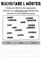 Vorschau - Arbeitsblätter - Wortarten Buchstabe L - DaZ/DaF, Deutsch (Nomen, Verben, Adjektive) - Seite 3