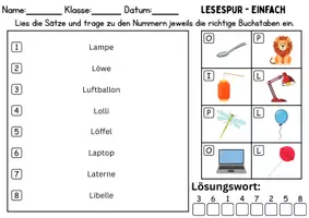 Vorschau - Spiele - Lesespur / Leserätsel Thema Buchstabe L - DaZ/DaF, Deutsch - Seite 1