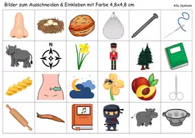 Vorschau - Mal- und Bastelvorlagen - Vokabelbilder Buchstabe N - Bilder zum ausschneiden (Klasse 1 und 2) - Seite 1