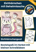 Vorschau - Mal- und Bastelvorlagen - Bastelvorlage Herbst Eichhörnchenpost: Eichhörnchen mit Geheimtasche - Deckblatt
