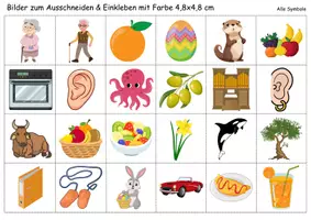 Vorschau - Arbeitsblätter - Vokabelbilder Buchstabe O - Bilder zum ausschneiden (Klasse 1 und 2) - Seite 1