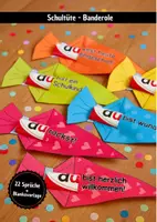 Vorschau - Mal- und Bastelvorlagen - Banderolen zum Download im Schultütenstil | Einschulung | Duplo - Deckblatt