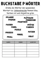 Vorschau - Lehrpläne/Lehrermaterial - Wortarten Buchstabe P - DaZ/DaF, Deutsch (Nomen, Verben, Adjektive) - Seite 1