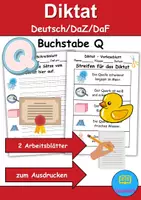 Vorschau - Arbeitsblätter - GRATIS - Diktat Thema Buchstabe Q - DaZ/DaF, Deutsch (Klasse 1 bis 4) - Deckblatt