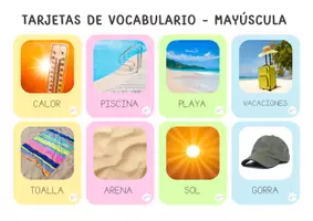 Vista previa - Refuerzo / NEE / Materiales de apoyo - BINGO DE VERANO: LETRA MAYÚSCULA Y LIGADA - página 2