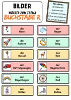 Vorschau - Arbeitsblätter - Vokabelzettel/Bildkarten Thema Buchstabe R - DaZ/DaF, Deutsch (Wortschatz) - Seite 1