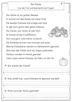 Vorschau - Arbeitsblätter - Der Kürbis - Leseverständnis, differenziert, Klasse 2, 3, 4 - Seite 1