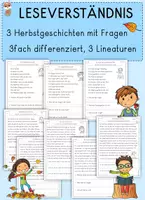 Vorschau - Arbeitsblätter - Leseverständnis Herbst mit Fragen differenziert, Klasse 2, 3, 4 - Deckblatt