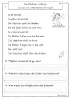 Vorschau - Arbeitsblätter - Leseverständnis Herbst mit Fragen differenziert, Klasse 2, 3, 4 - Seite 1