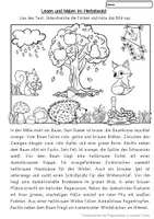 Vorschau - Arbeitsblätter - Lesen und Malen Herbst. Leseförderung, Lesetraining Klasse 2, Klasse 3, Klasse 4, DaZ - Seite 1
