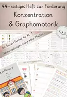 Vorschau - Unterrichtsreihen - Konzentration + Graphomotorik, Fit für Klasse 1, 44-seitiges Heft, Schwungübungen, Labyrinthe, Muster fortsetzen u.v.m - Deckblatt