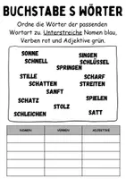 Vorschau - Lehrpläne/Lehrermaterial - Wortarten Buchstabe S - DaZ/DaF, Deutsch (Nomen, Verben, Adjektive) - Seite 1