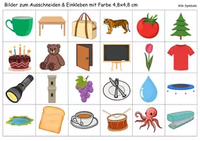 Vorschau - Mal- und Bastelvorlagen - Vokabelbilder Buchstabe T - Bilder zum ausschneiden (Klasse 1 und 2) - Seite 1