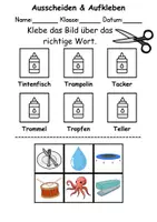 Vorschau - Arbeitsblätter - Ausschneiden und kleben Buchstabe T - Wortschatz basteln Feinmotorik (Grundschule) - Seite 1
