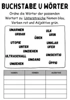 Vorschau - Lehrpläne/Lehrermaterial - Wortarten Buchstabe U - DaZ/DaF, Deutsch (Nomen, Verben, Adjektive) - Seite 1