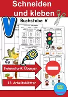 Vorschau - Mal- und Bastelvorlagen - Ausschneiden und kleben Buchstabe V - Wortschatz basteln Feinmotorik (Grundschule) - Deckblatt