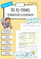 Vorschau - Arbeitsblätter - Lösen QUADRATISCHER GLEICHUNGEN mit der pq-Formel - Deckblatt