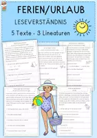 Vorschau - Arbeitsblätter - Leseverständnis Ferien/Urlaub, 5 Texte mit Fragen - Deckblatt